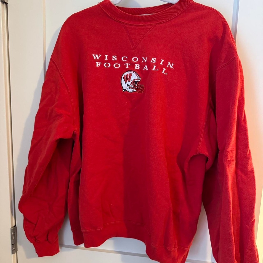 Champion Wisconsin Football Badgers Crewneck Sweatshirt Red Mens XL Embroidered